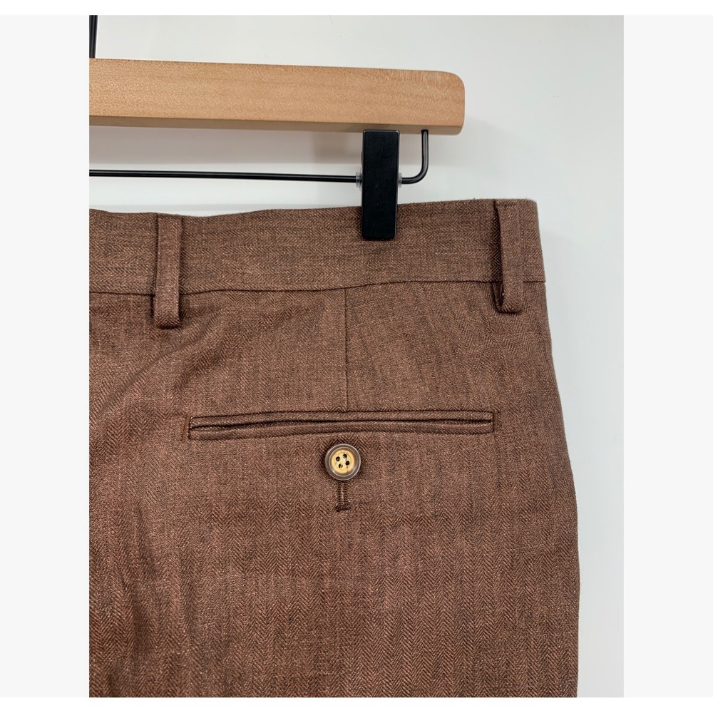 Murano Baird Mcnutt Pants Mens 34x32 Brown Linen Alex Slim Trousers Pleated Cuff